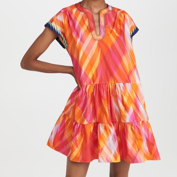 Saloni Ashley B. Dress in Sunset Wave 100% cotton oversized caftan coverup 6 S - Picture 1 of 8